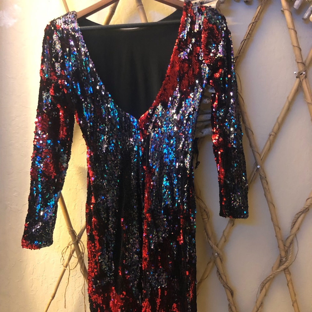 Multi colored red, purple sequin dress
